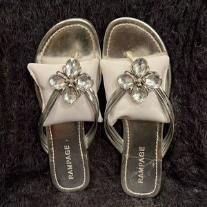 Rampage Silver flip flops sandals with jeweled flower